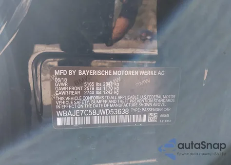 2018 BMW 540I xDrive from USA, damaged, VIN WBAJE7C58JWD53638